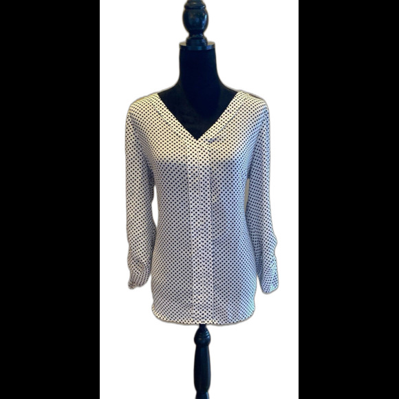 Zac & Rachel Blouse Size Large White Black Polka Dots Gold @ Shoulder Dressy - Picture 1 of 11